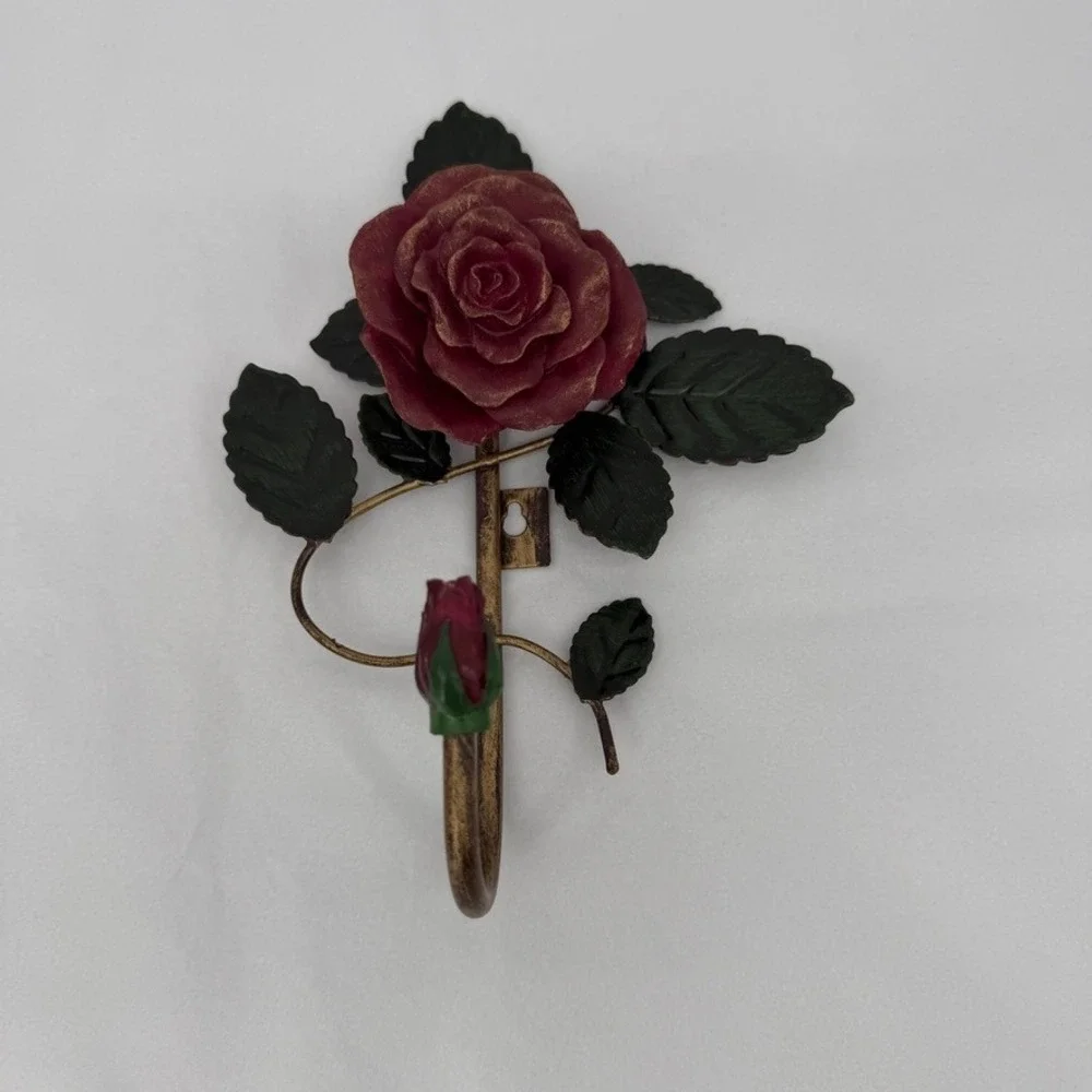 Rose Wall Hook Metal Floral Decorative Hanger Shabby Chic Toleware French Decor